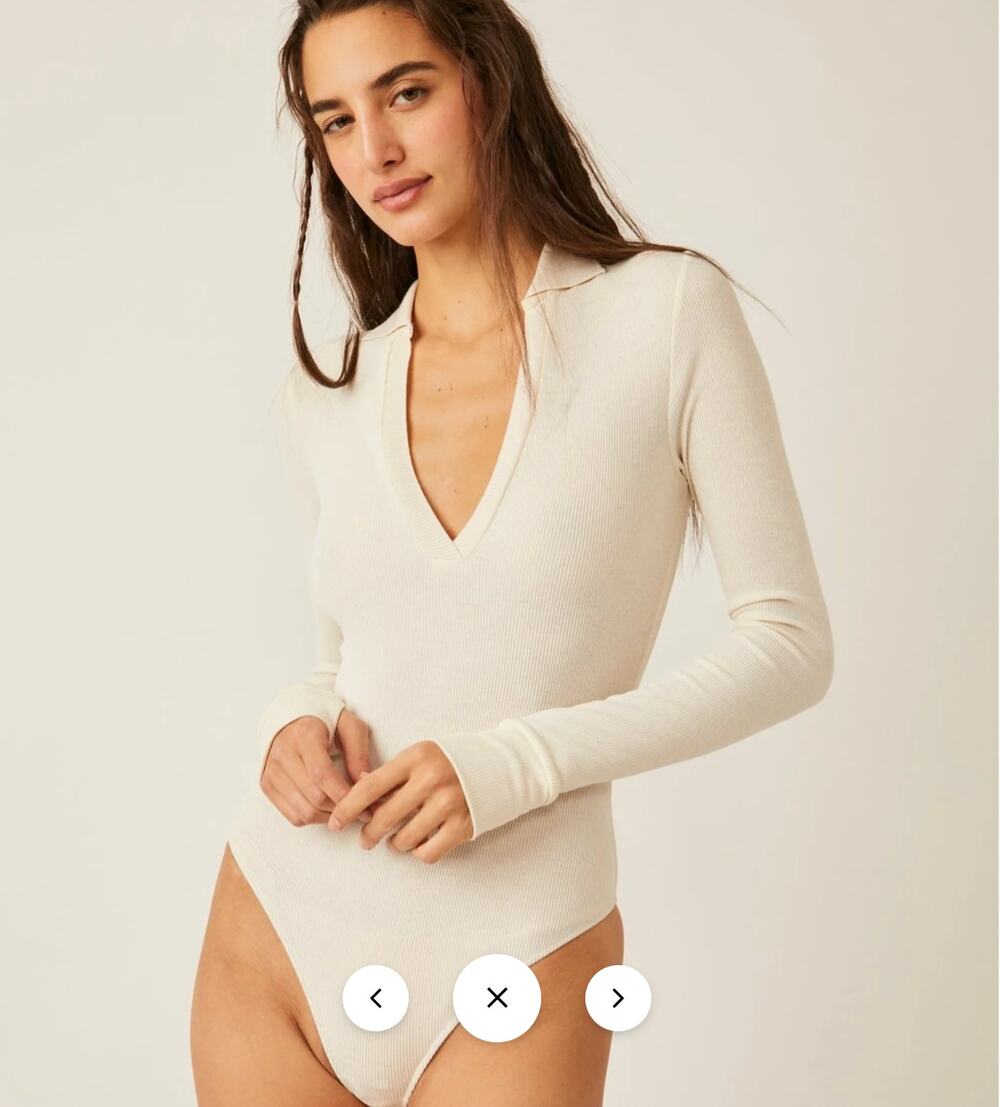 FREE PEOPLE NWT Do It Right Ribbed Collar Long Sleeve Bodysuit in Ivory // XS